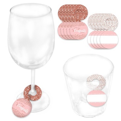 Big Dot of Happiness Rose Gold Grad - Graduation Party Paper Beverage Markers for Glasses - Drink Tags - Set of 24