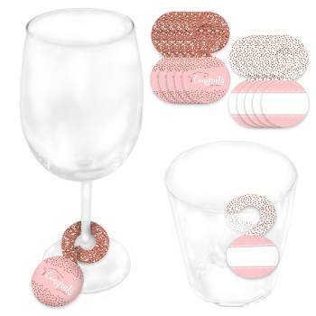 Big Dot of Happiness Rose Gold Grad - Graduation Party Paper Beverage Markers for Glasses - Drink Tags - Set of 24