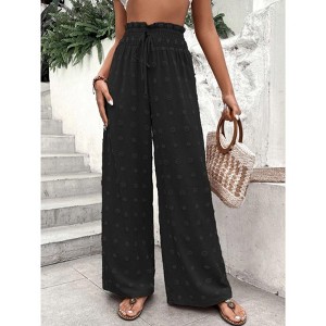 Women Polka Dot Wide Leg Long Pants Summer Fall Casual High Waist Trousers - 1 of 4