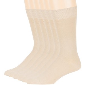Men Dress Solid Socks Cotton - 6 Pack - Casual, Crew, Lightweight, Business - Shoe 9-12 L, 12-15 XL - Black, Brown, Beige| 7BIGSTARS KINGDOM - 1 of 4