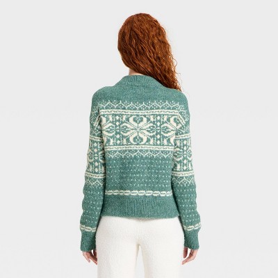 Women's Cozy Alpine Snowflake Crewneck Pullover Sweater - Universal Thread' Green - image 2