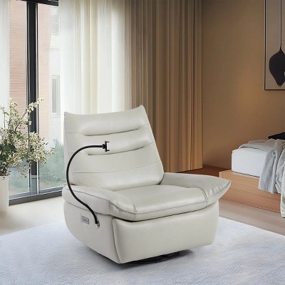 Nebula Vortex 38.98'' Uphlostered Top Grain Genuine Leather Match Swivel Power Recliner