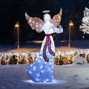 Costway 5 FT Lighted Angel with Harp LED Lights Halo Zip Ties & Ground Stakes Christmas - 1 of 4