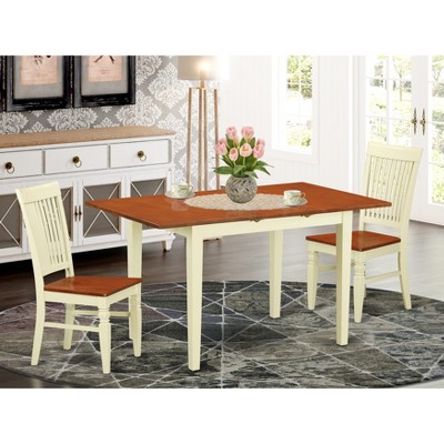 East West Furniture NOWE3-BMK-W 3 Pc Dining set with a Dining Table and 2 Kitchen Chairs in Buttermilk and Cherry