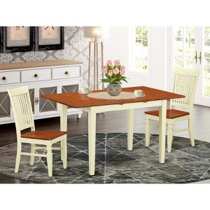 East West Furniture NOWE3-BMK-W 3 Pc Dining set with a Dining Table and 2 Kitchen Chairs in Buttermilk and Cherry - 1 of 2