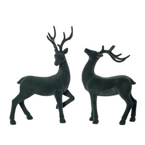 Transpac Large Flocked Reindeer Figurine Set of 2 Christmas Home Decorations - 1 of 1