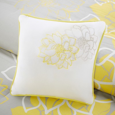 King Gray and Yellow Floral Cotton Comforter Set