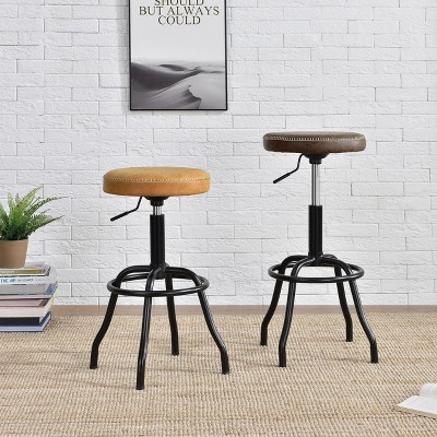 Vintage Coffee Brown Adjustable Swivel Bar Stool with Metal Base
