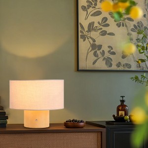 10.6" Retro Walnut Wooden Touch Table Lamp with TC cotton fabric Shade, Vintage Style for Bedroom, Living Room, Reading Nook, or Hotel - 1 of 4
