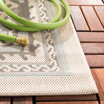 Beige and Dark Beige Floral Motif Rectangular Outdoor Area Rug