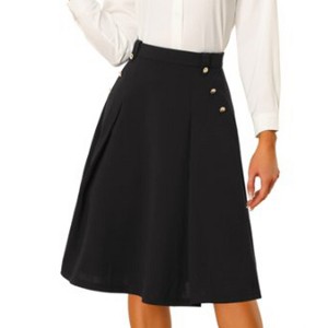 INSPIRE CHIC Women's High Waist Button Decor Vintage Pleated Flared Midi Skirt - 1 of 4