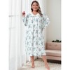 Women's Plus Size Floral V Neck Long Sleeve Lace Trim Buttons Sleepwear Soft Full Nightdress Nightgown with Pocket - Agnes Orinda - 3 of 4