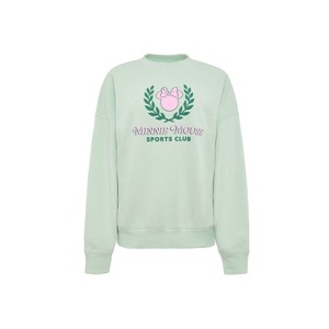 Women Minnie Mouse Sports Club Pullover Crew Neck Fleece Sweatshirt - Light Mint Green - 1 of 1