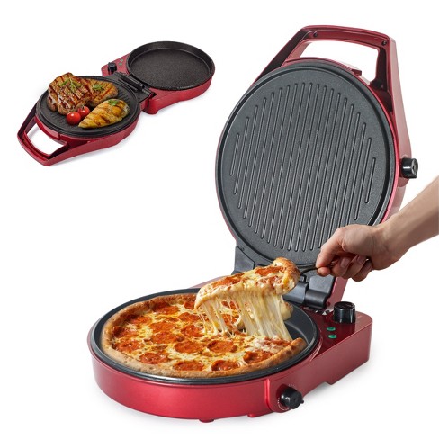 COMMERCIAL CHEF Multifunction Pizza Maker and Nonstick Indoor Grill 11  1500W, Red