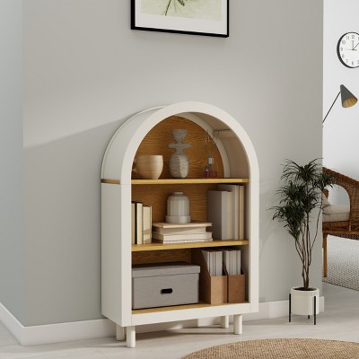 Arched Small Bookshelf with 3 Shelves,Modern 3-Tier White Wood Storage Cabinet for Living Room or Bedroom-Baofuwish