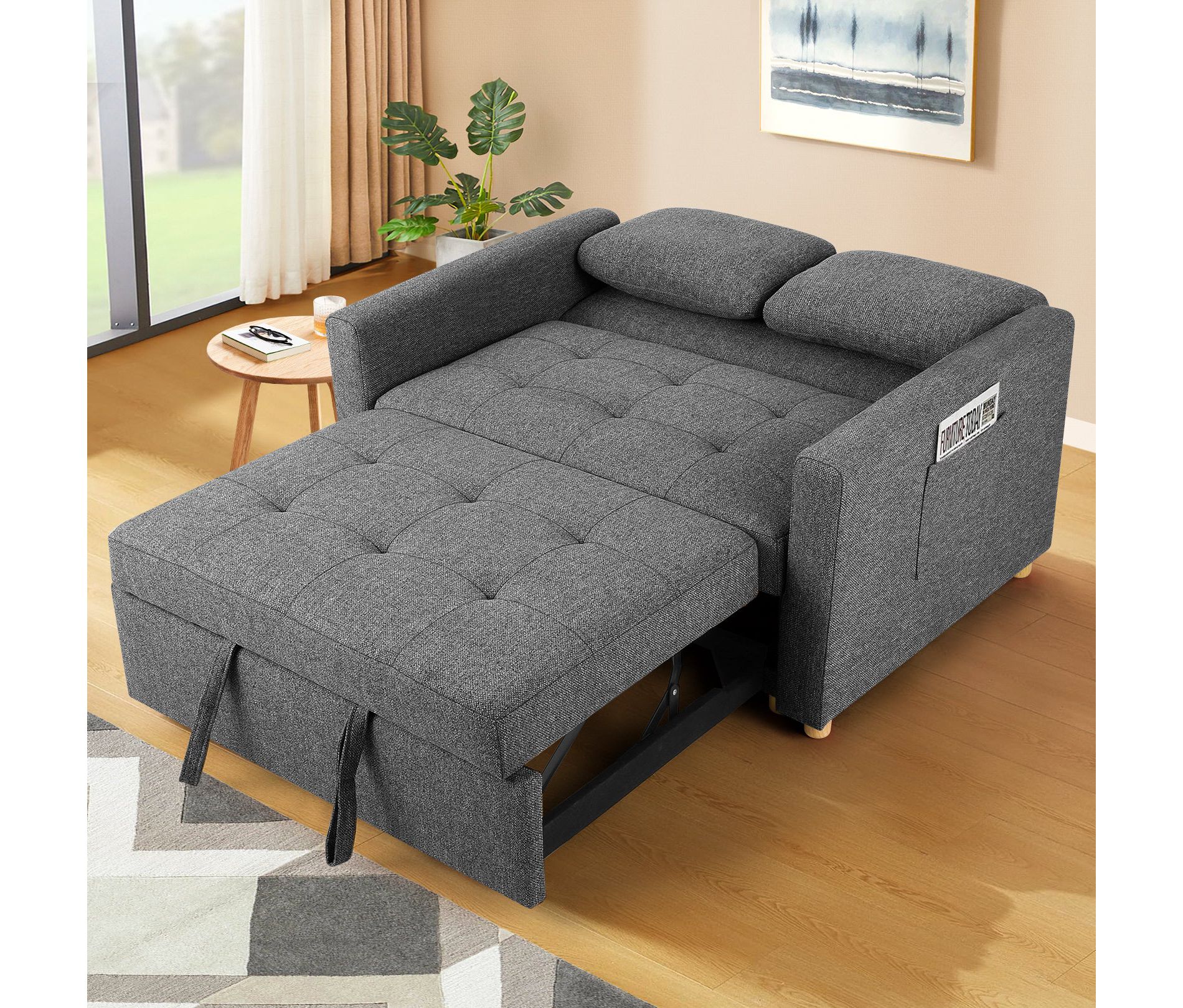 Homdox 3-in-1 Convertible Sleeper Sofa Bed, Premium Linen Loveseat with Spring Support, Adjustable Backrest, Perfect for Small Spaces , Living Room