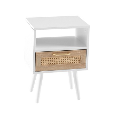 NicBex Modern Nightstand Bedside End Table with Rattan Drawer & Shelf for Bedroom & Living Room