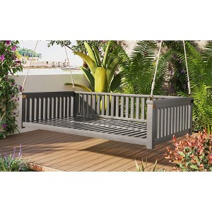 DOMETOUR TOPMAX Patio Minimalist Twin Size Garden Swing Bed Wood Porch Swing with Ropes for Backyard, Safe Sloped Design, Gray - 1 of 4
