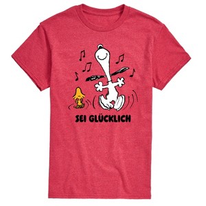 Men's - Peanuts - Snoopy and Woodstock Be Happy German Short Sleeve Graphic T-Shirt - 1 of 4
