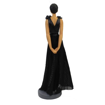 Elegant Black Resin Figurine with Floral Accents, 11 Inches