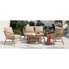 Chic Crate-Bohemian Outdoor Patio Set - 4-Seater Conversation Group with Removable Cushions & Teak Wood Tabletop, Beige - 3 of 4