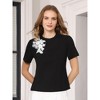 INSPIRE CHIC Women's Short Sleeve Crew Neck Stretchy Summer Casual Beaded Top - 2 of 4