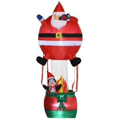 Outsunny 8ft Christmas Inflatables Outdoor Decorations Santa Claus Hot Air Balloon with Penguin, Blow-Up LED Yard Christmas Decor for Garden Party
