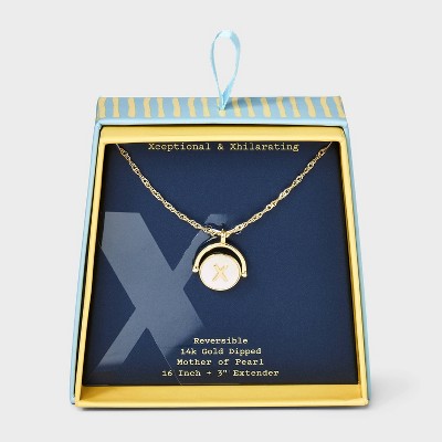 14K Gold Dipped Crystal and Mother of Pearl Circle Spinner Initial Necklace - A New Day™