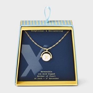 14K Gold Dipped Crystal and Mother of Pearl Circle Spinner Initial Necklace - A New Day™ - 1 of 4