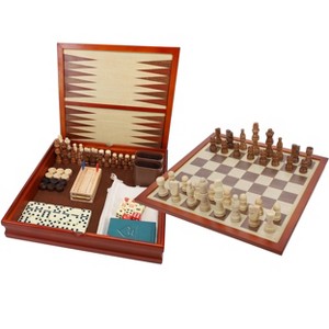 WE Games 7-in-1 Combination Wood Game Set – 12 inch board – Includes Chess, Checkers, Backgammon, Dominoes, Cribbage, Poker Dice, Cards - 1 of 4