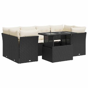 vidaXL Patio Sofa Set with Cushions Lounge Seat Modules 7 Piece Poly Rattan - Black and Cream - 1 of 4
