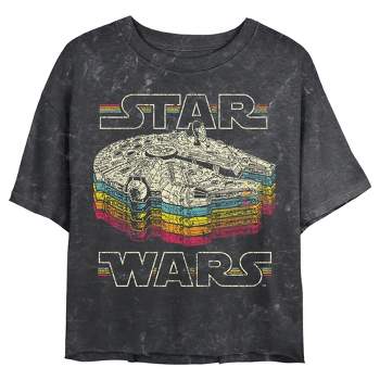 Juniors Womens Star Wars Millennium Falcon Retro Rainbow StackCrop T-Shirt