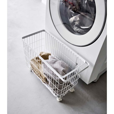 White Rolling Wire Laundry Basket with Wheels