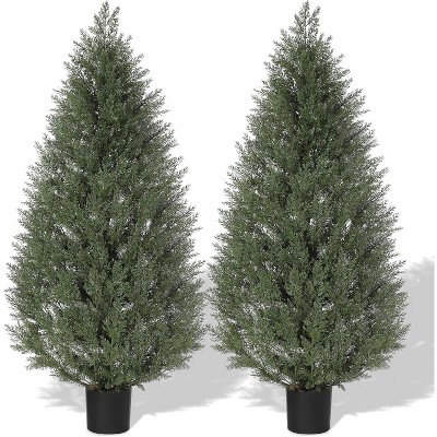 Acekool 4 FT Artificial Topiary Cedar Trees, 2 PCS Artificial Plants UV Rated Fake Plants for Front Porch Decor, Living Room
