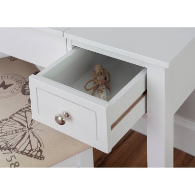 White Vanity Desk with Butterfly Print Bench
