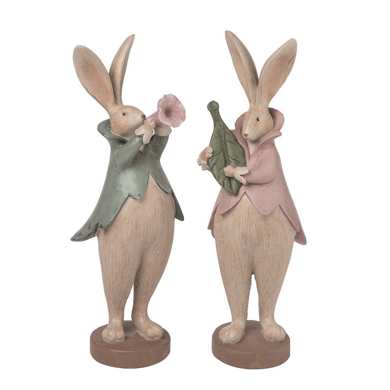 Transpac Resin 10.5" Brown Easter Serenading Bunnies Figurines Set of 2, 1 of 2