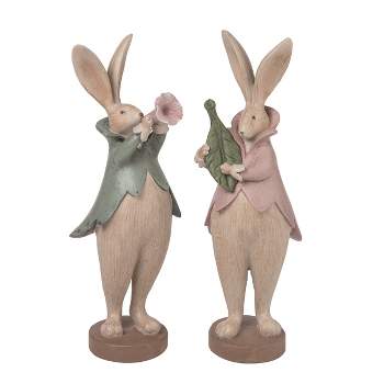 Transpac Resin 10.5" Brown Easter Serenading Bunnies Figurines Set of 2