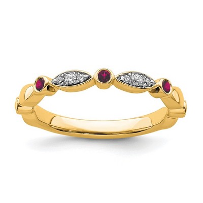 Black Bow Jewelry 14k Yellow Gold Created Ruby & .05 Ctw Diamond Stackable Band