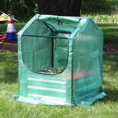 Green Steel Raised Garden Bed with PE Greenhouse Cover, 2' x 2'