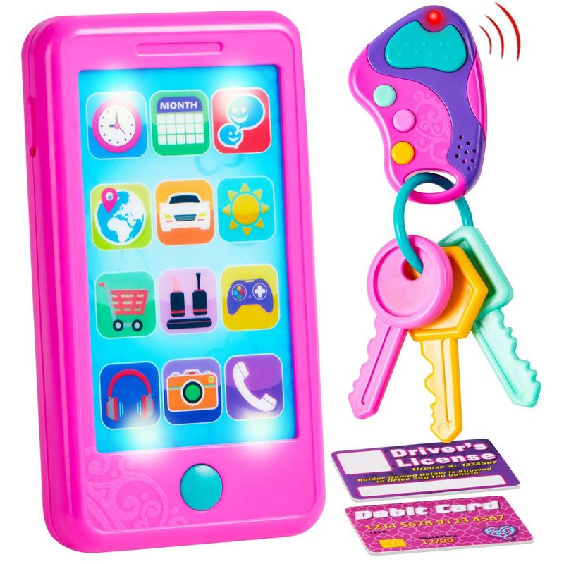 Syncfun Play-act Pretend Play Smart Phone, Keyfob Key Toy and Credit Cards Set, Kids Toddler Cellphone Toys, Toddler Birthday Gifts, 1 of 9