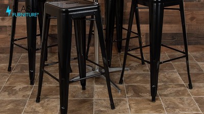 Set of 4 Gun Metal Gray Industrial Metal Indoor Bar Stools