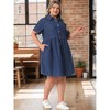 Agnes Orinda Women's Plus Size Denim Babydoll Tiered Short Sleeve Button Down Jean Shirt Dresses - 3 of 4