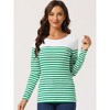 INSPIRE CHIC Women's Color Block Round Neck Long Sleeves Striped Basic T-Shirt - 2 of 4