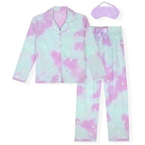 Sleep On It Girls 2-Piece Long-Sleeve Button-Up Pajama Set with Plush Headband Gift - 1 of 4