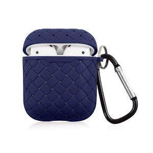 Insten Case Compatible with AirPods 1 & 2 - Weave Shape Protective Skin Cover with Keychain, Blue - 1 of 4