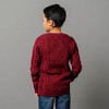 Hope & Henry Boys' Organic Long Sleeve Raglan Fisherman Cable Sweater, Oxblood Fisherman, Small - 4 of 4