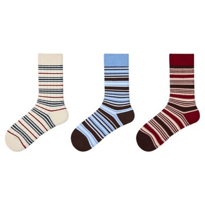 Anna-Kaci Women's 3 Pack Crew Socks Set Ribbed Knit Athletic Stripe and Classic Pattern Casual Everyday Wear