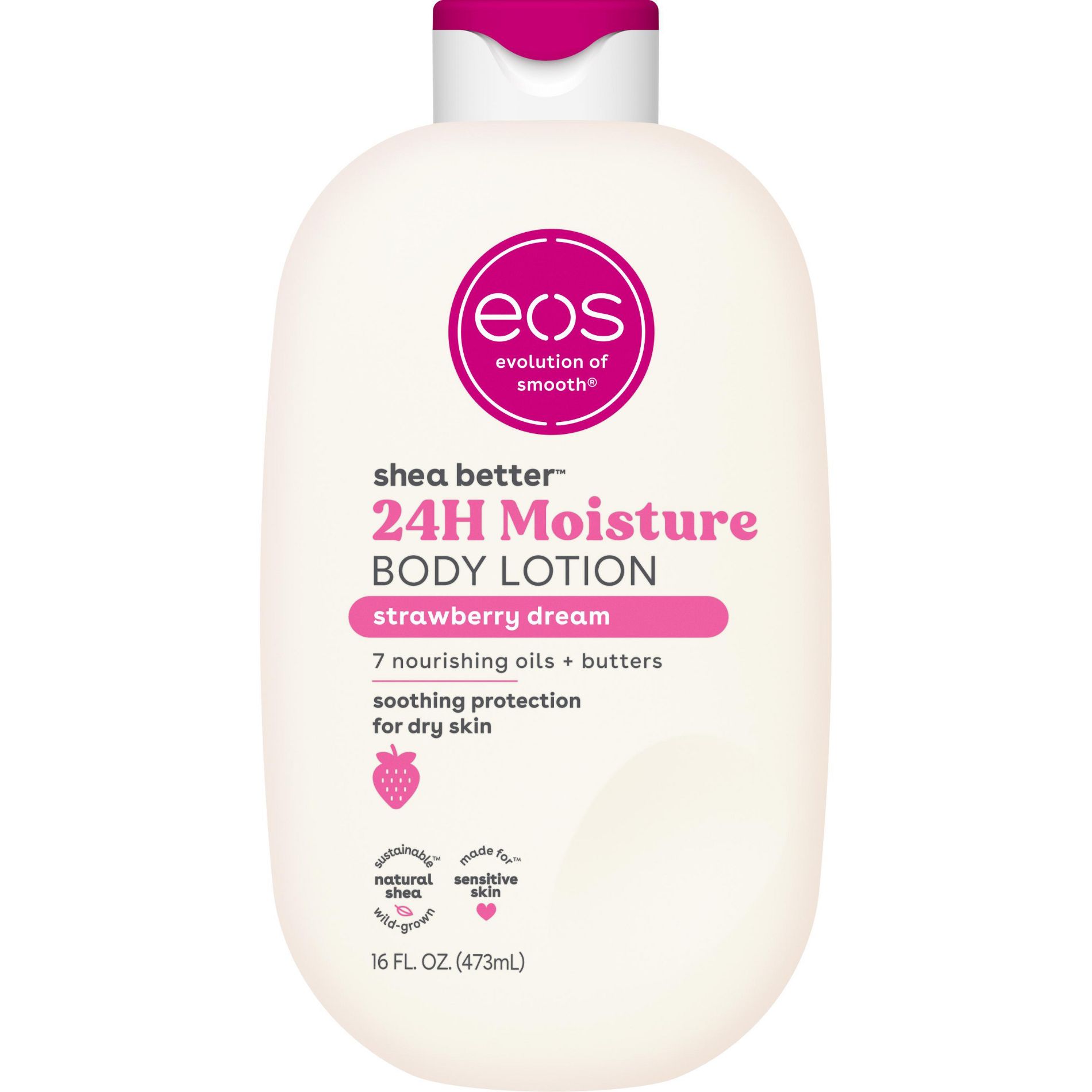 eos Shea Better 24H Moisture Body Lotion - Strawberry Dream - 16oz: Whole Body, Bottle, Normal Skin