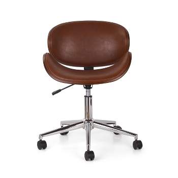Dawson Mid-Century Modern Upholstered Swivel Office Chair Cognac Brown/Walnut - Christopher Knight Home