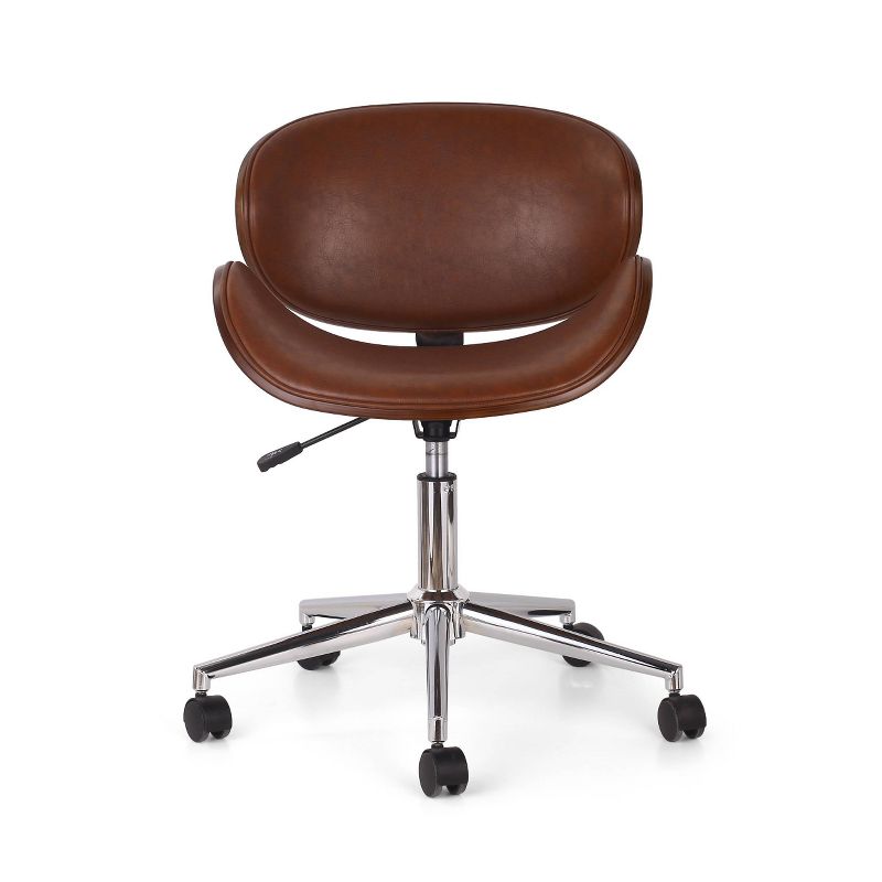 Dawson Mid-Century Modern Upholstered Swivel Office Chair Cognac Brown/Walnut - Christopher Knight Home, 1 of 9